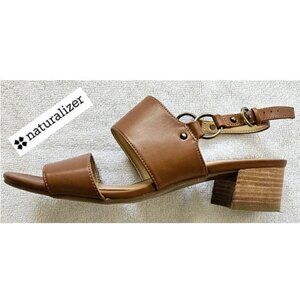 NATURALIZER, Brown faux leather block heel dress sandals